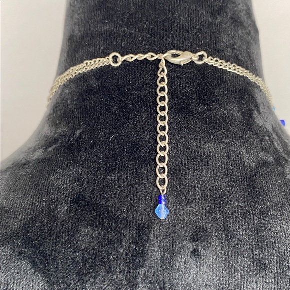 Silver Tone Chain Blue Beaded Choker Necklace - Picture 2 of 3